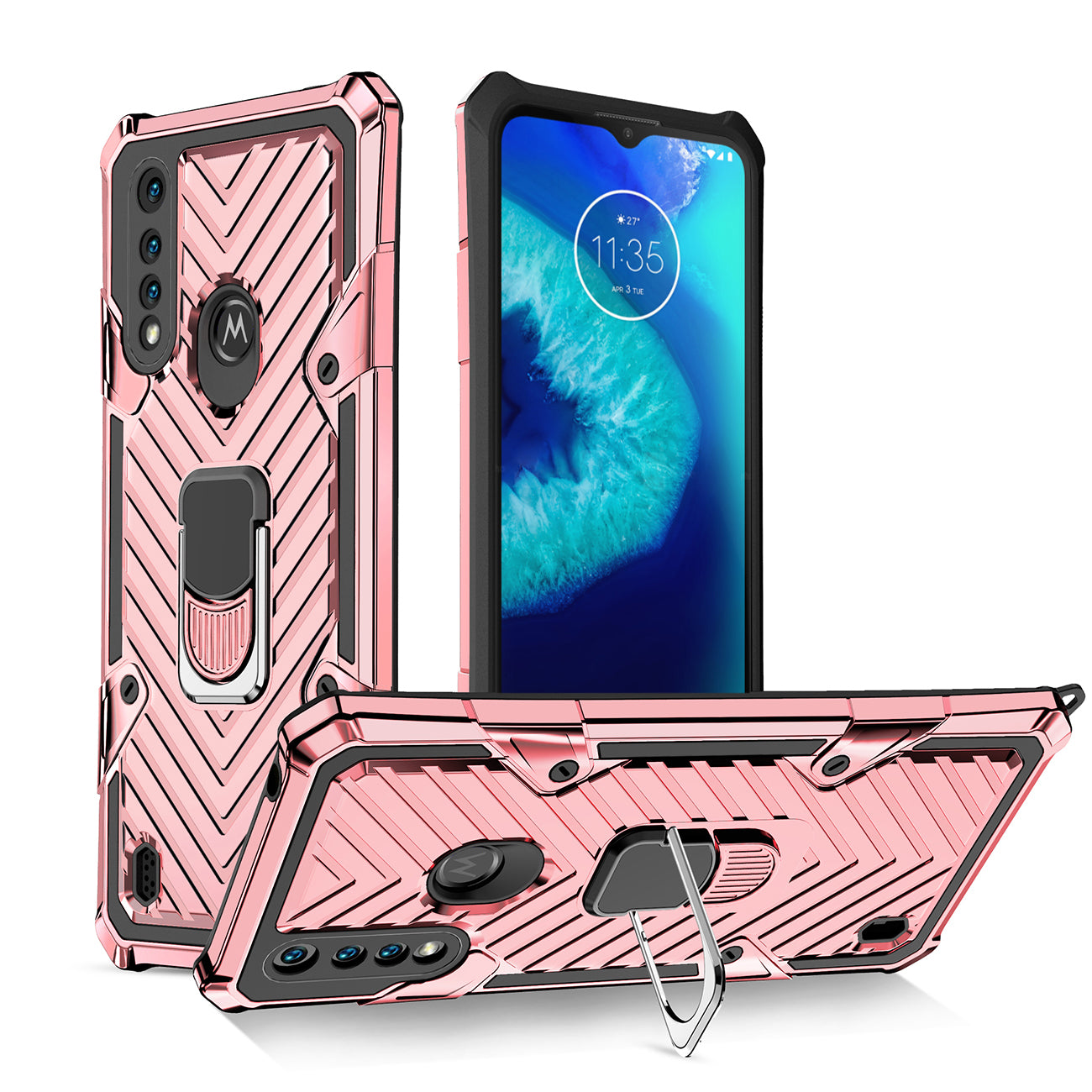 Reiko Kickstand Anti-Shock And Anti Falling Case for Moto G8 Power Lite In Rose Gold